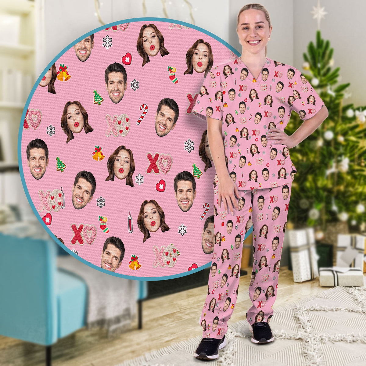 Personalized Photo Face Nurse Scrub Set