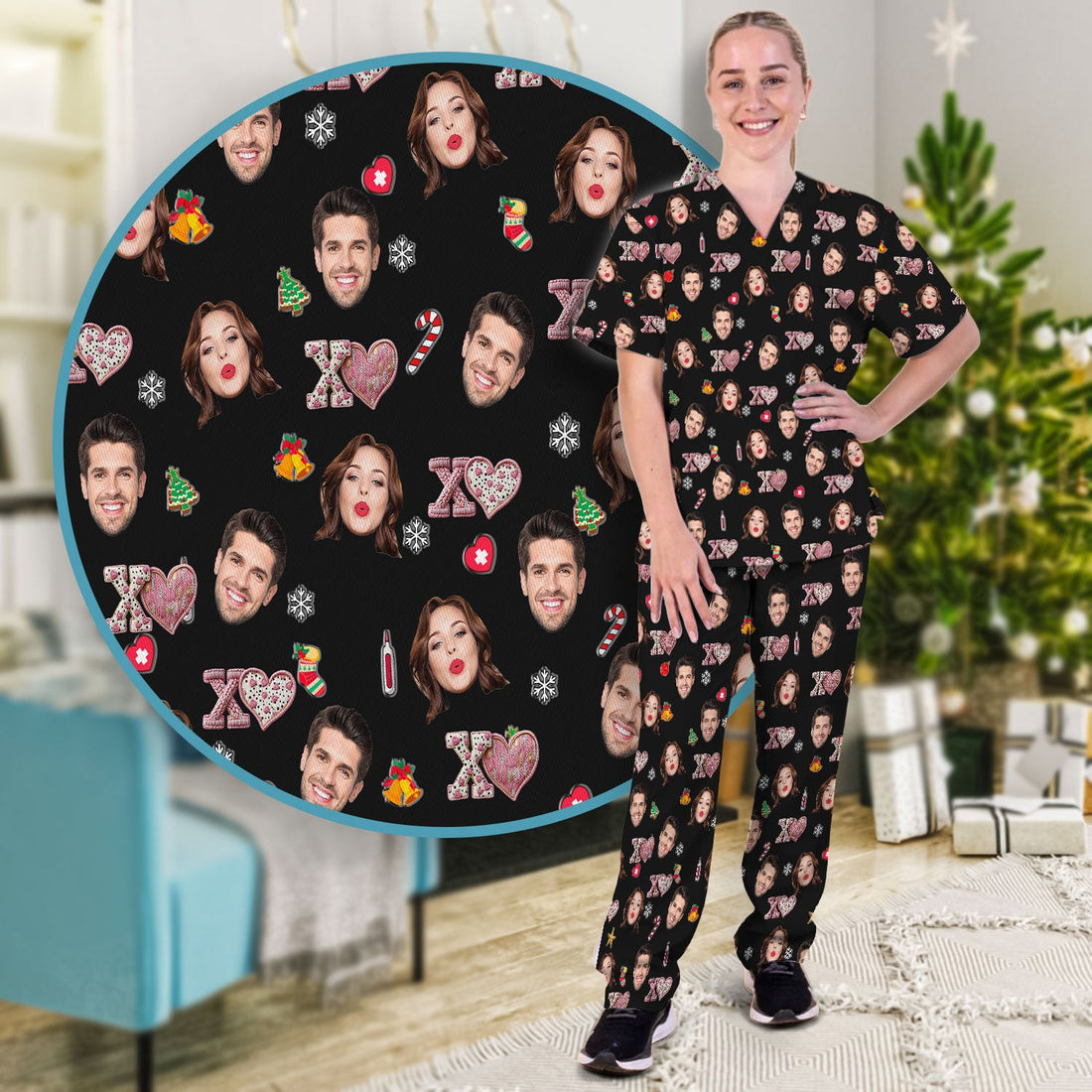 Personalized Photo XOXO Nurse Scrub Set