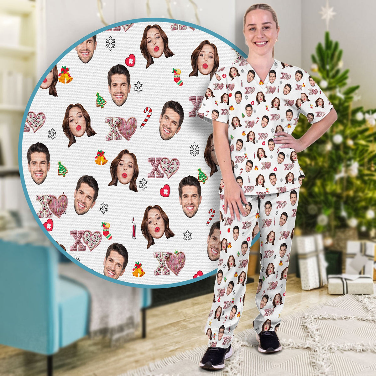 Personalized Photo XOXO Nurse Scrub Set