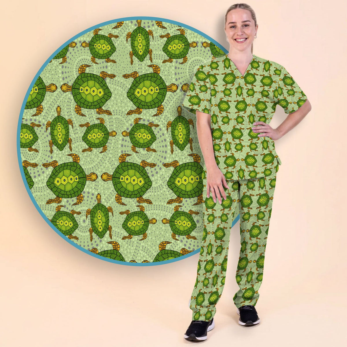 Australian Turtle Dot Art Nurse Scrub Set