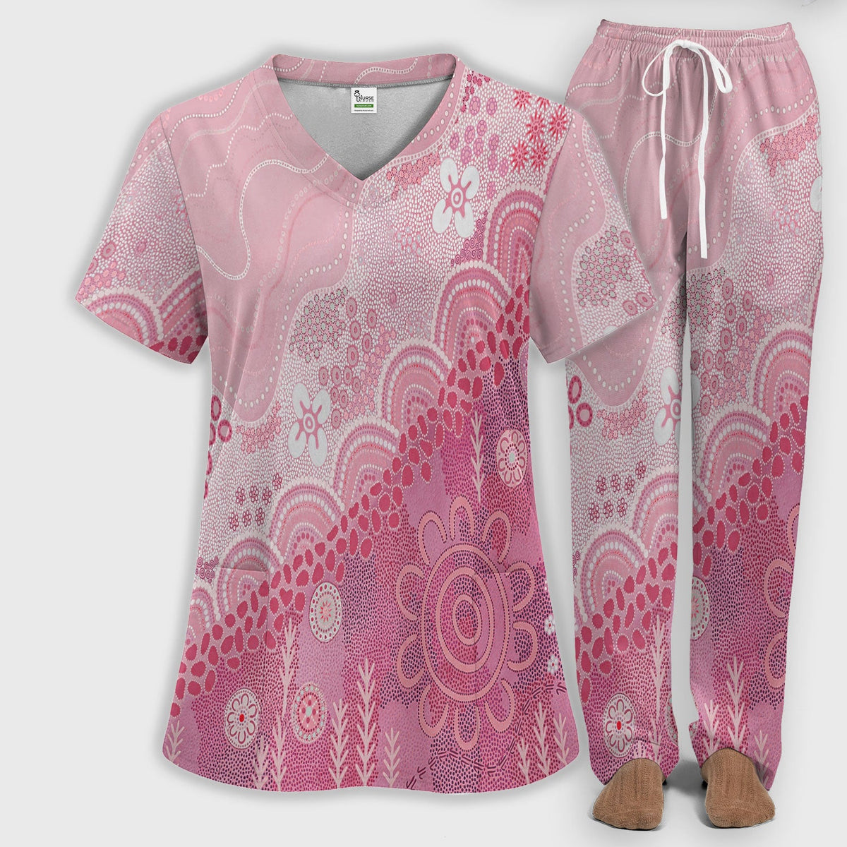 Floral Mandala Dot Nurse Scrub Set
