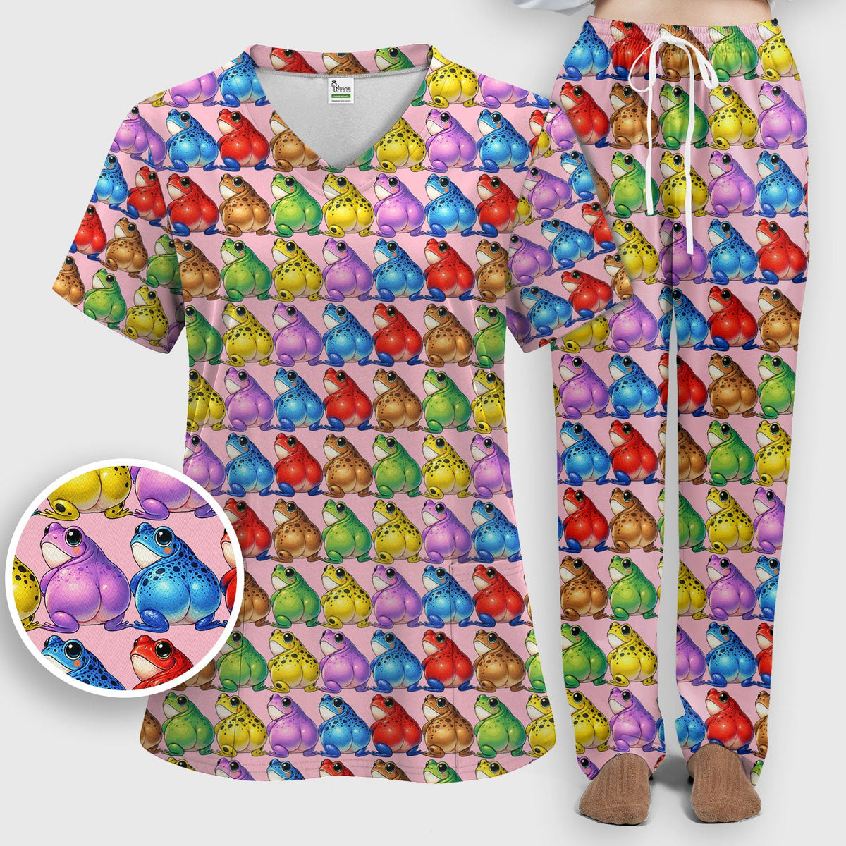 Colorful Frogs Nurse Scrub Set
