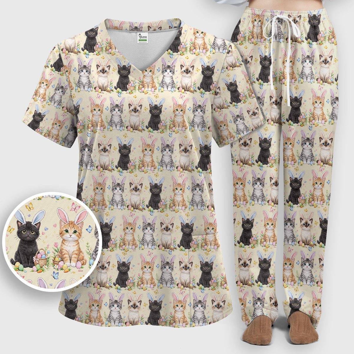 Kitten Bunny Ears Nurse Scrub Set - Easter Gift