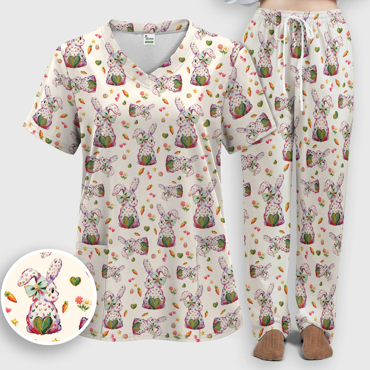 Pastel Bunny Easter Nurse Scrub Set