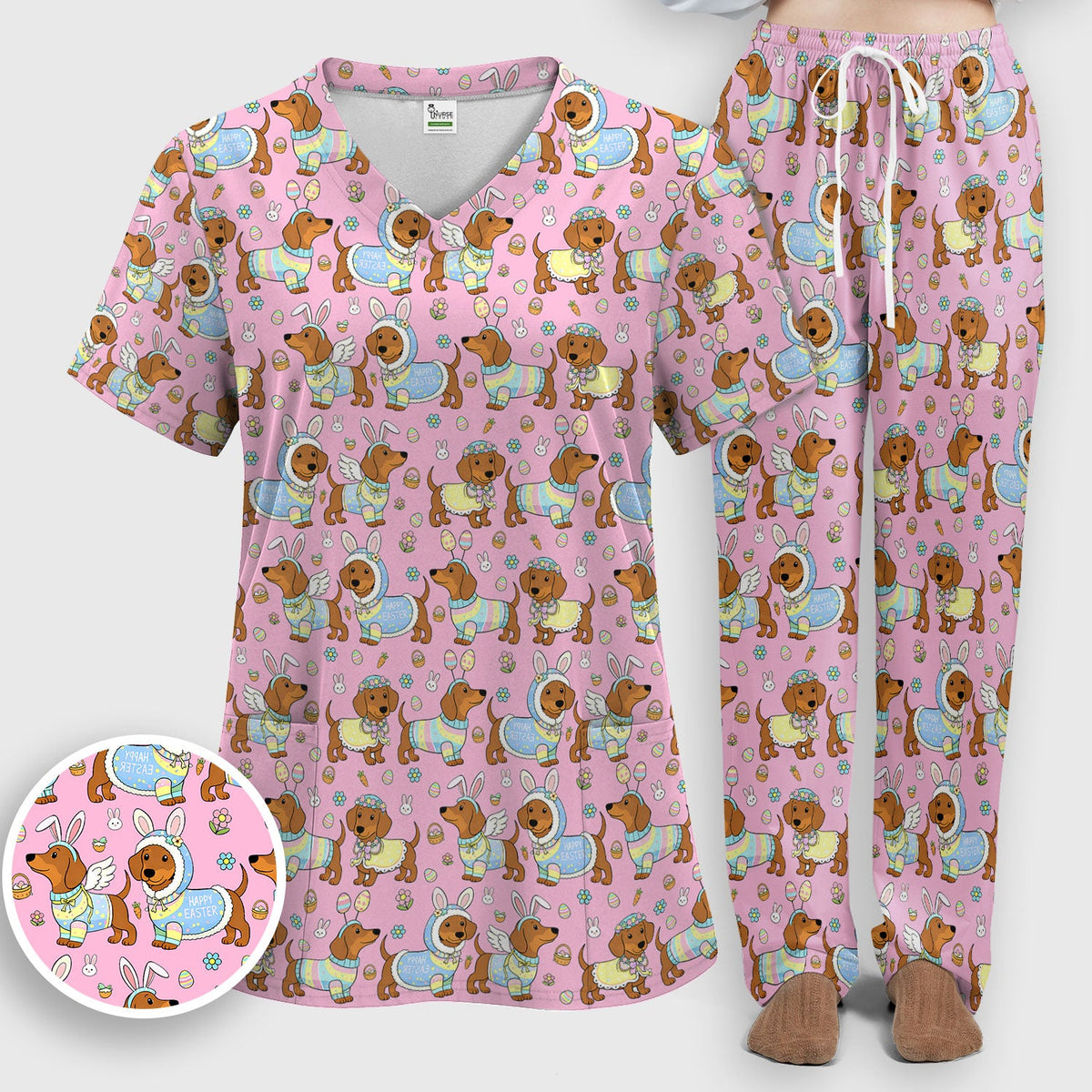 Dachshund Bunny Nurse Scrub Set - Easter Gift
