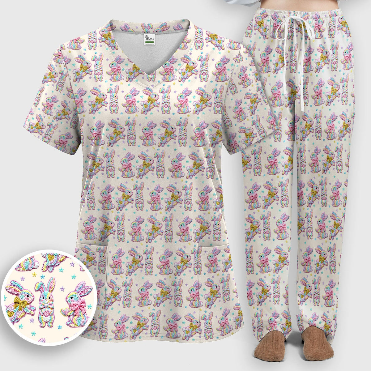 Cartoon Bunny Nurse Scrub Set