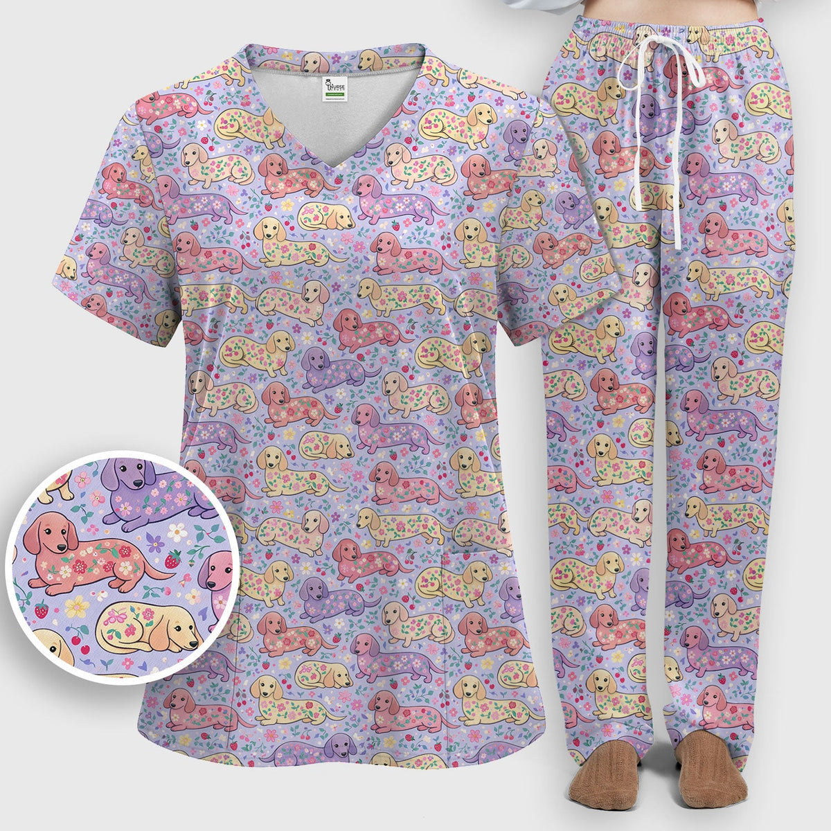 Dachshund Floral Nurse Scrub Set