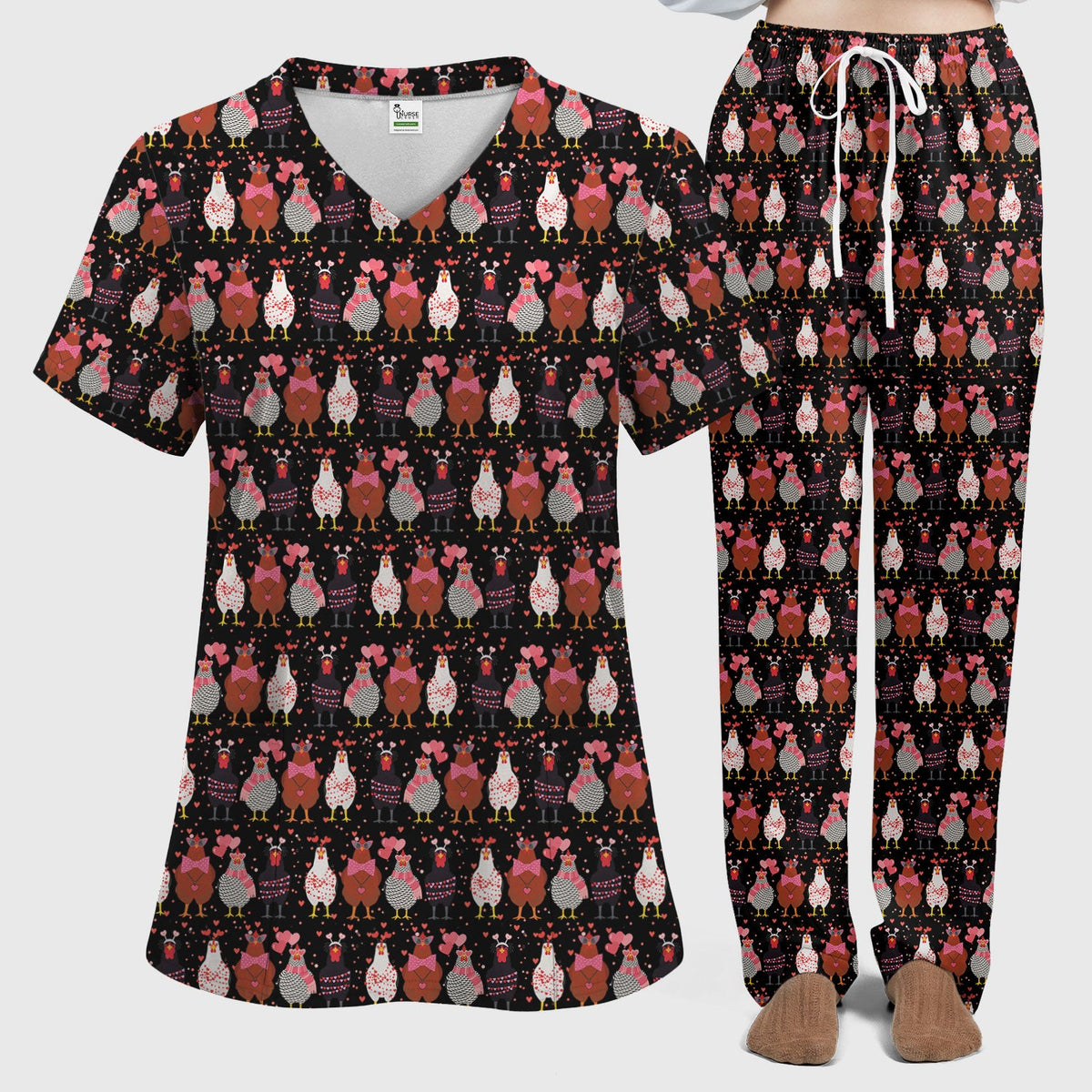 Chicken Valentine Nurse Scrub Set