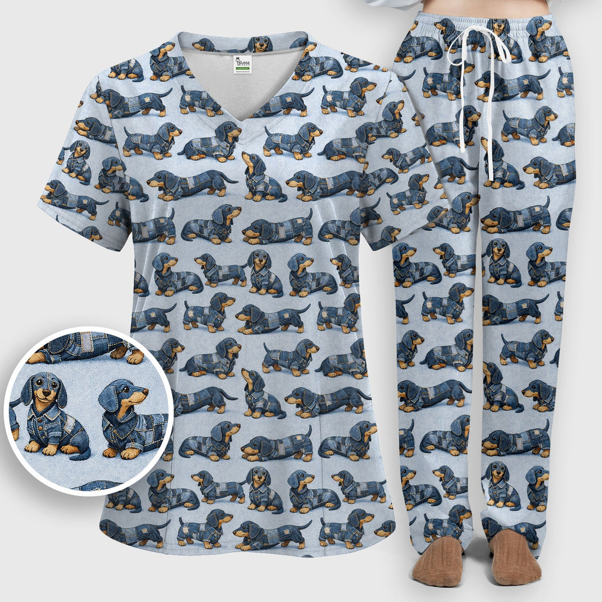 Denim Dachshund Nurse Scrub Set