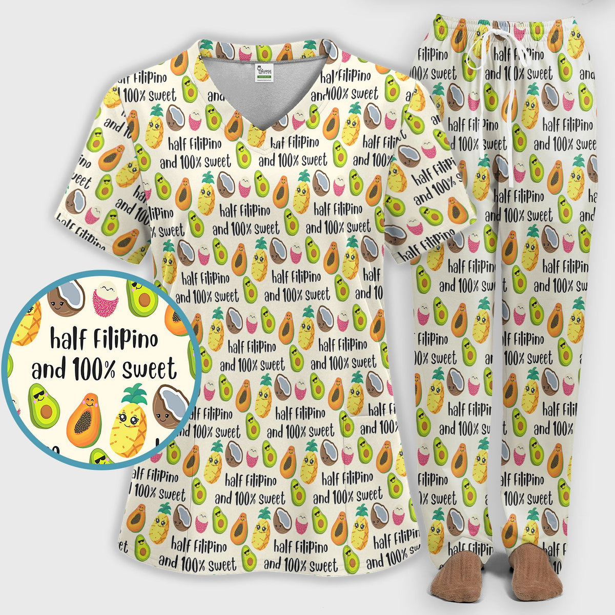 Avocado Fruit Filipino Quote Nurse Scrub Set