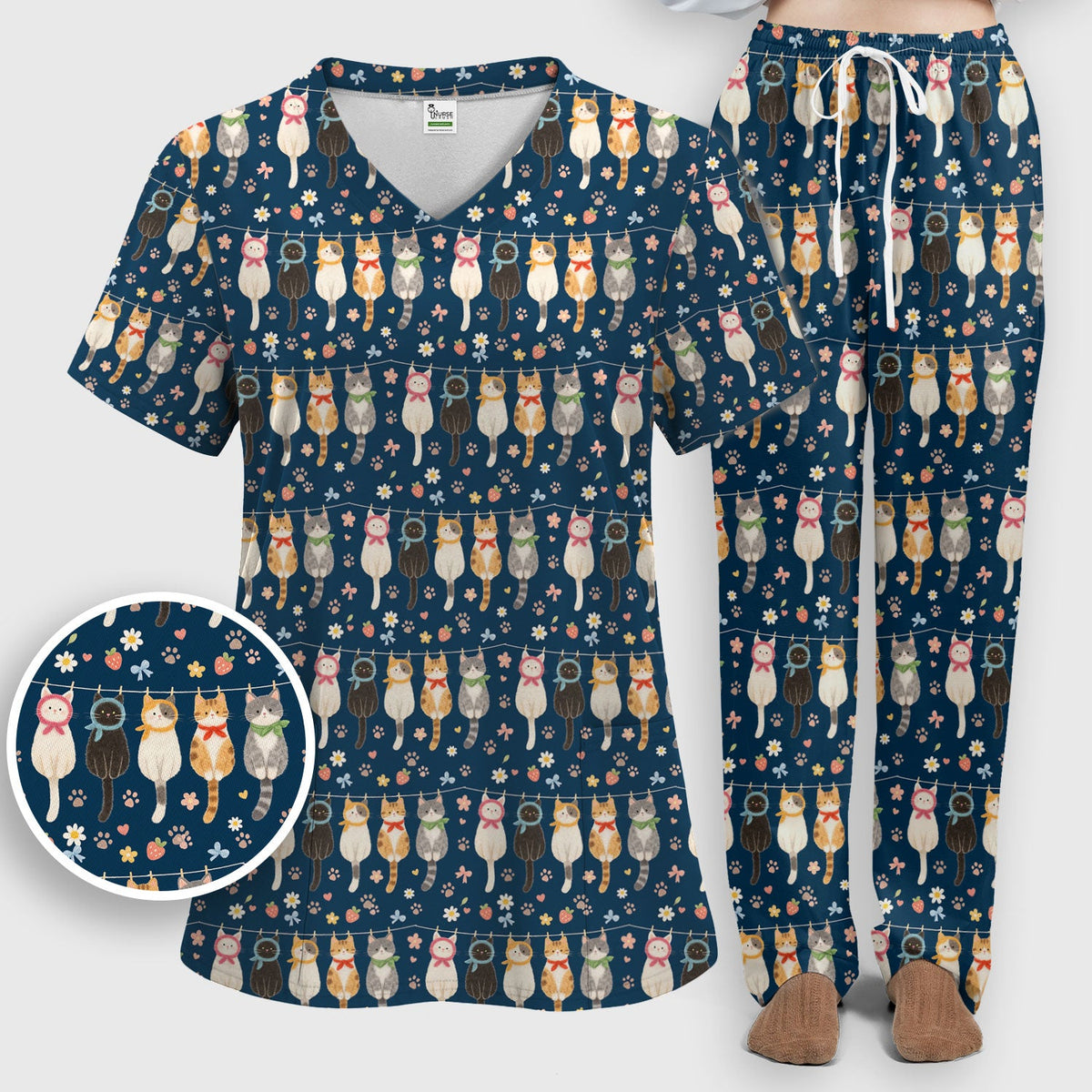 Cat Clothesline Nurse Scrub Set