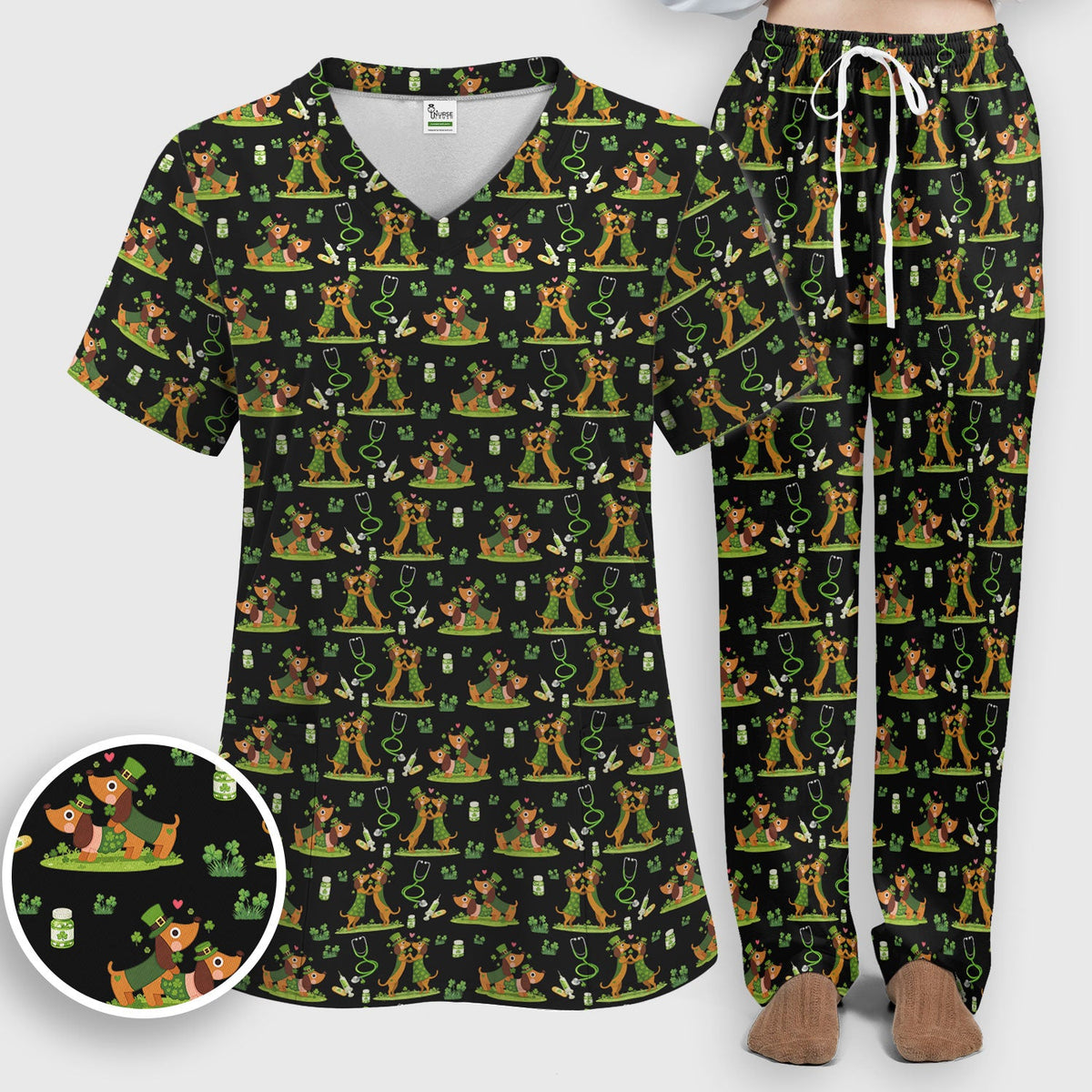 Valentine Dachshund Nurse Heart Scrub Set