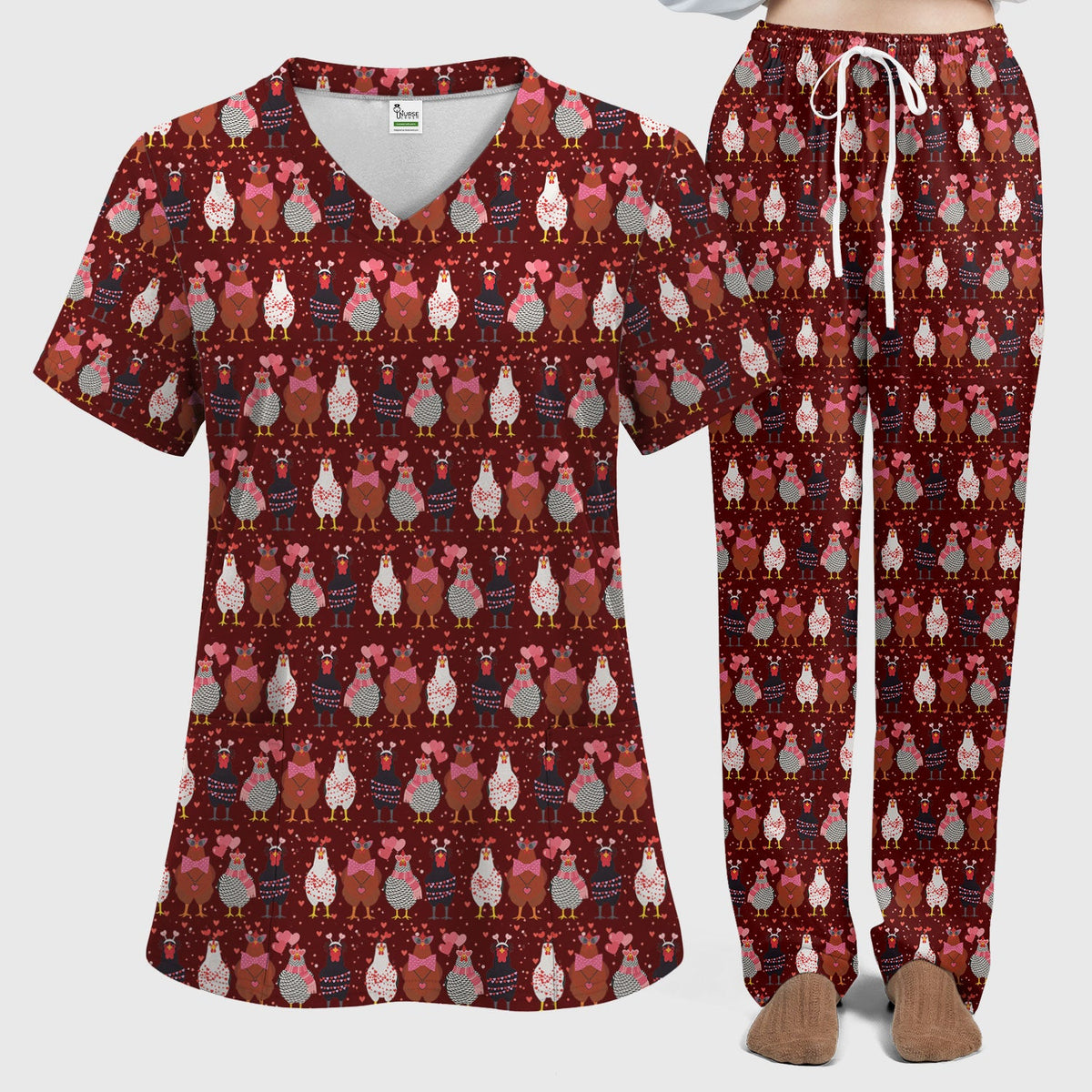 Chicken Valentine Nurse Scrub Set