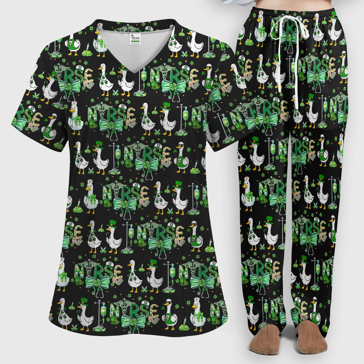 Shamrock Goose Nurse Scrub Set - St Patricks Day Gift
