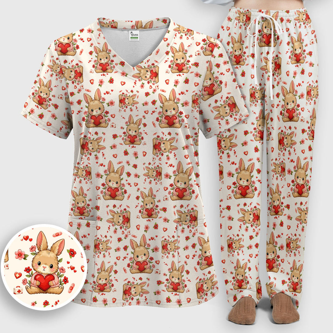 Adorable Bunny Easter Nurse Scrub Set