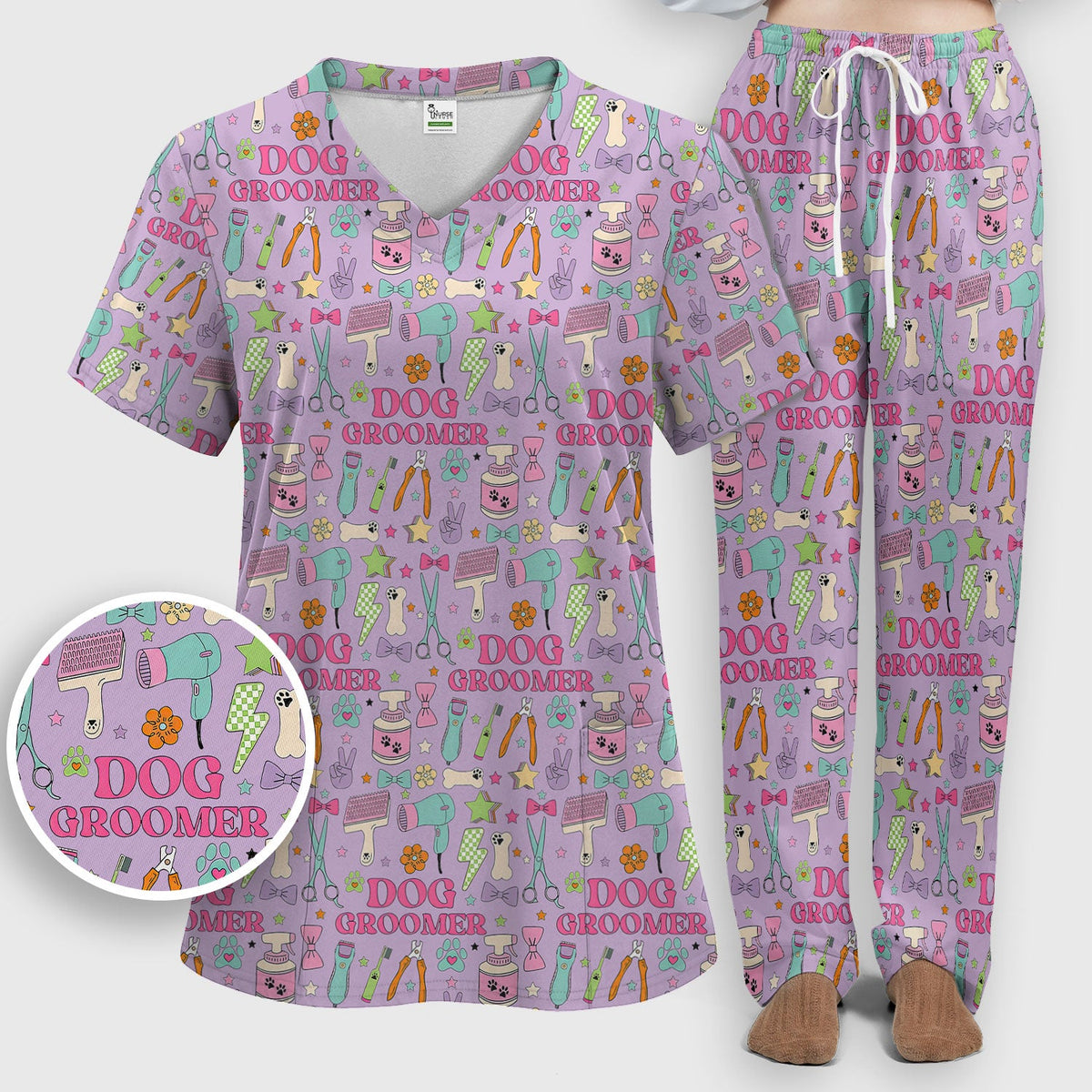 Dog Groomer Tools Nurse Scrub Set