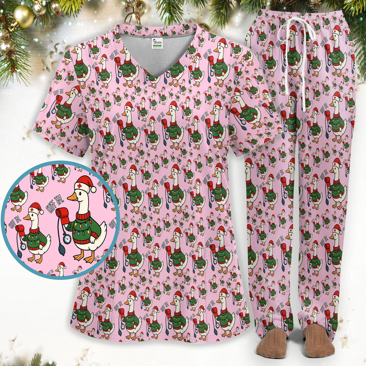 Christmas Duck Nurse Scrub Set