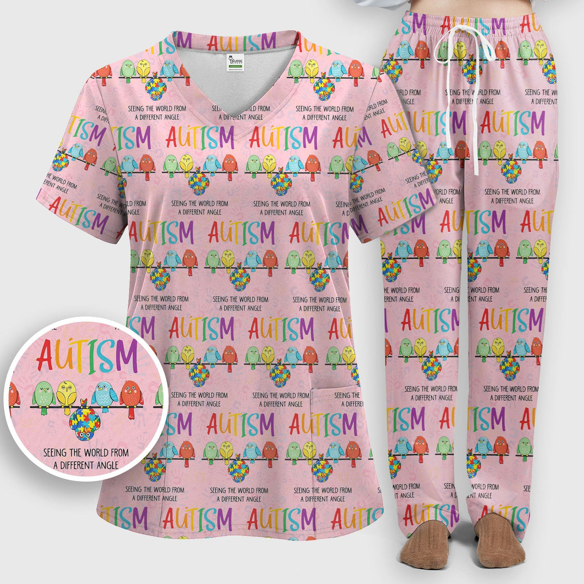 Autism Seeing The World From A Different Angle Nurse Scrub Set