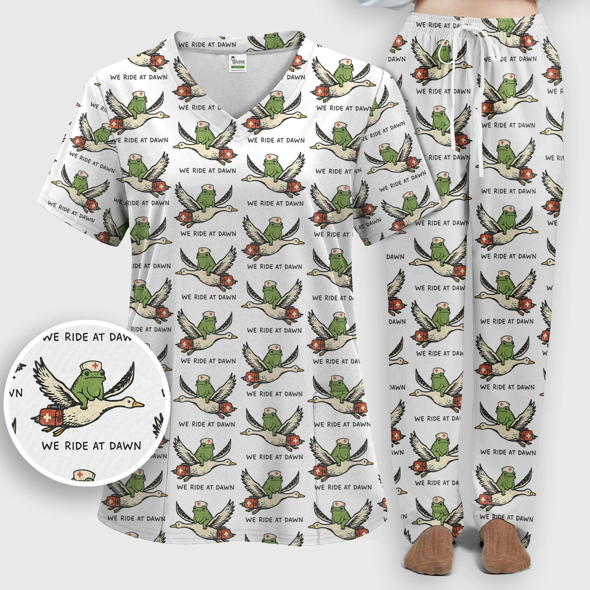 Frog Riding Goose Nurse Scrub Set