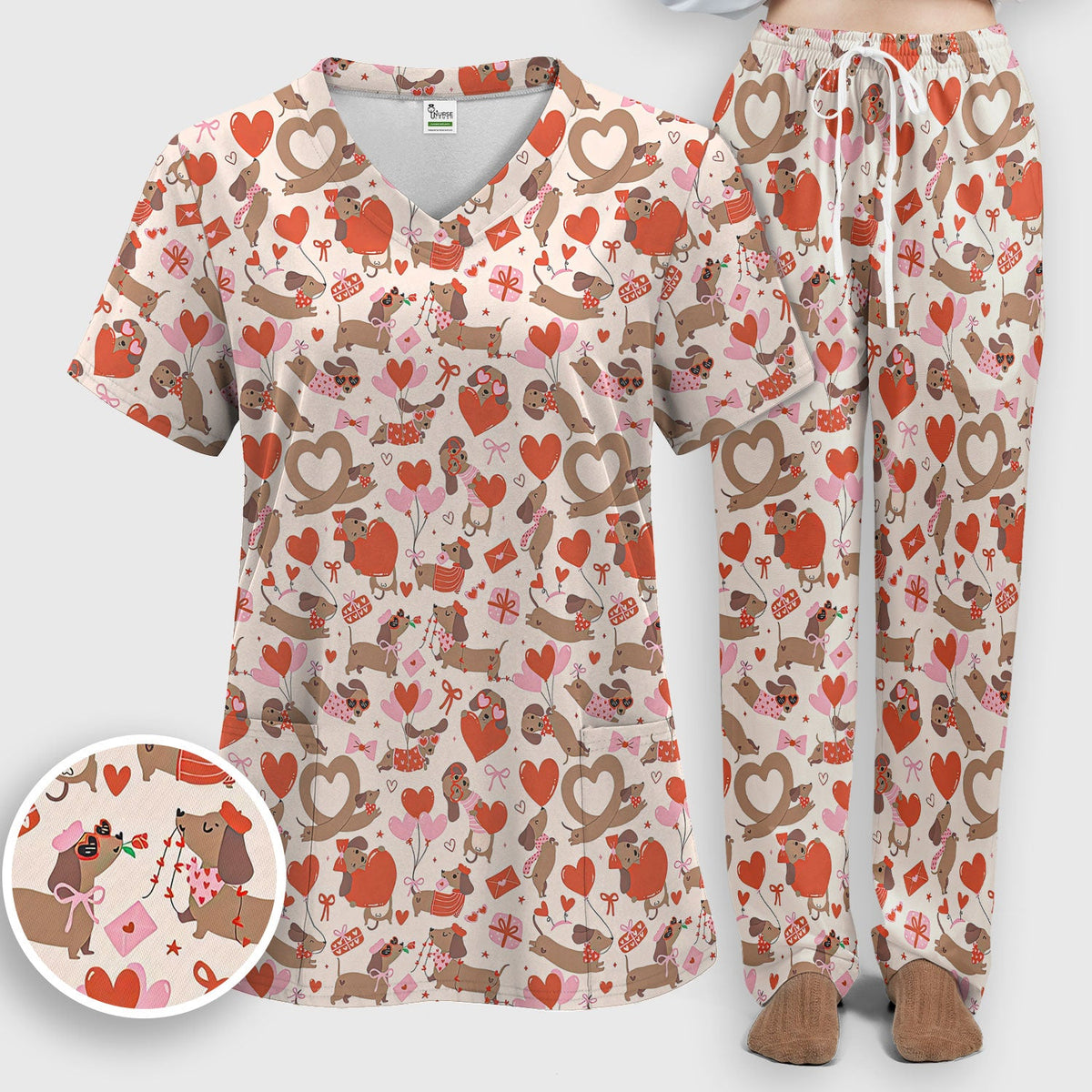 Dachshund Nurse Scrub Set - Valentines Day Gift