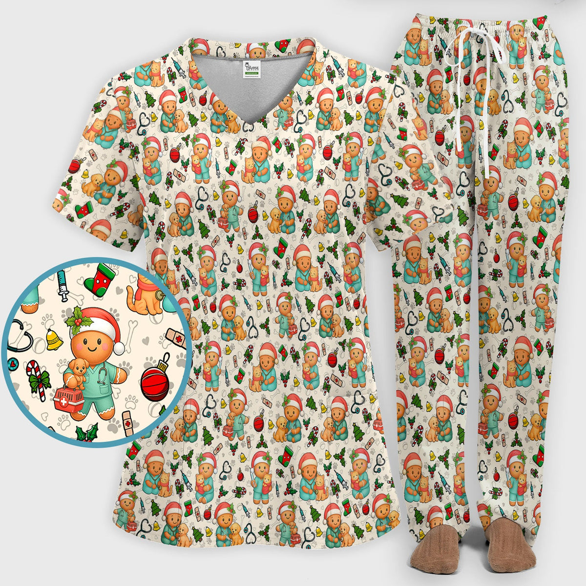Gingerbread Pharmacy Scrub Set - Christmas Gift For Nurse