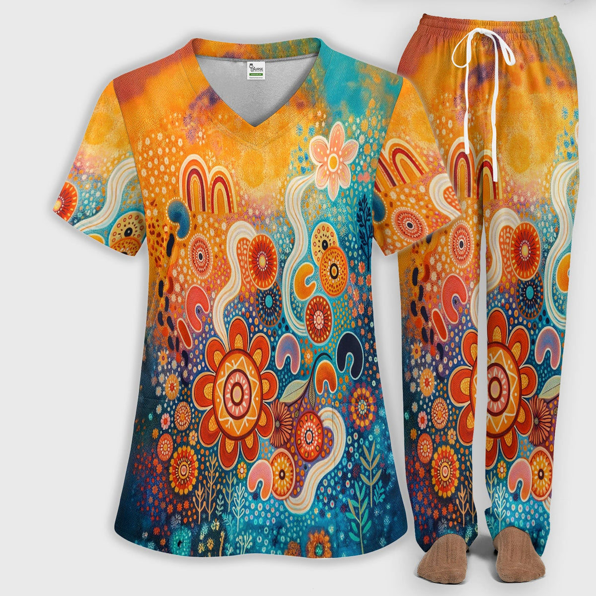 Australian Dot Art Boho Nurse Scrub Set