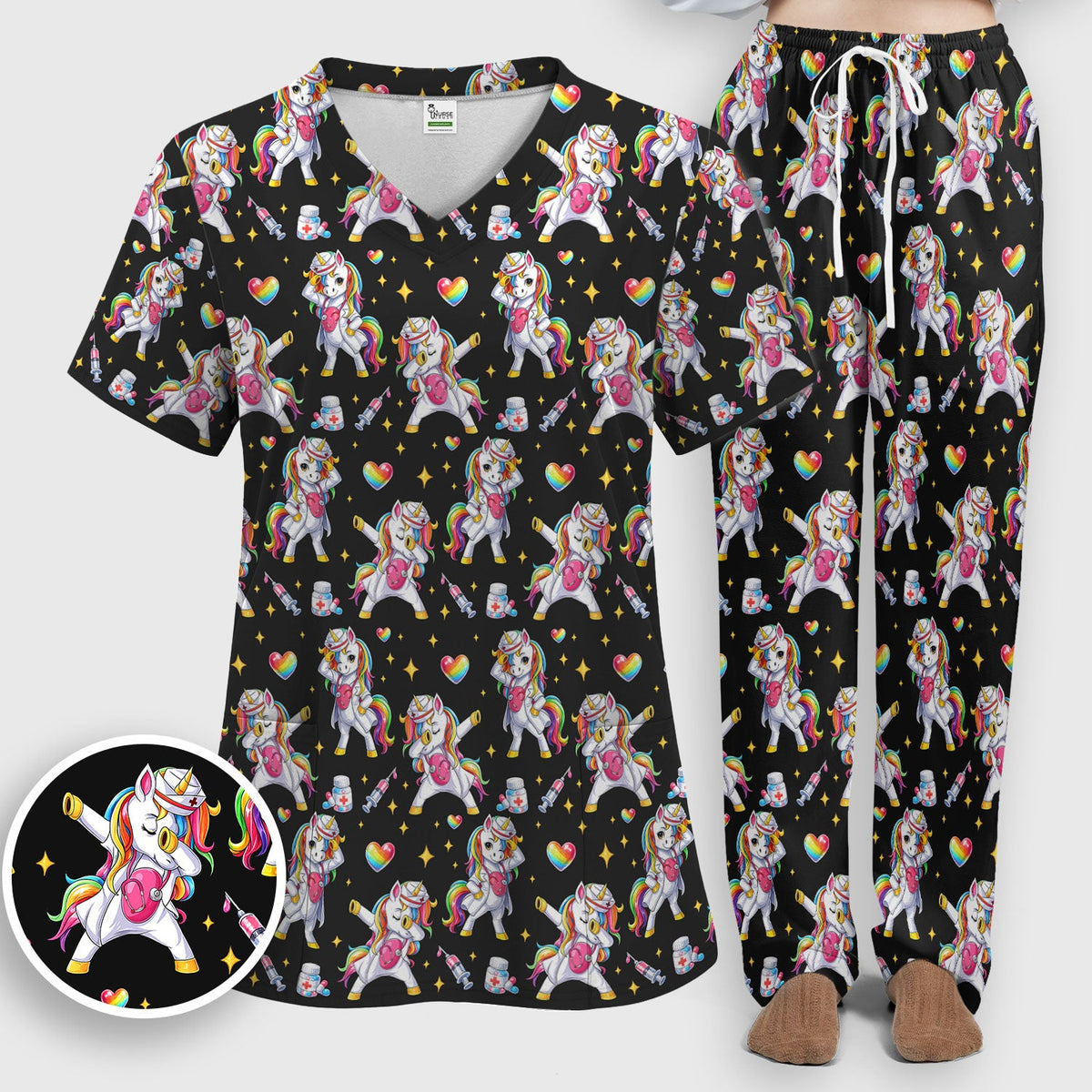 Nurse Unicorn Rainbow Scrub Set
