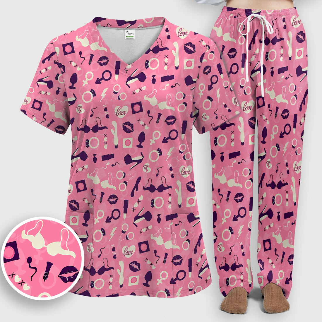 Valentine Nurse Pink Love Scrub Set