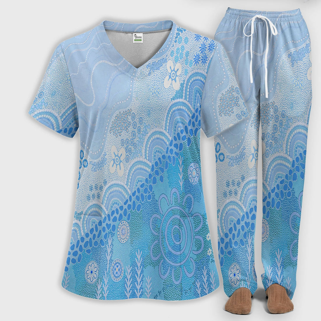 Floral Mandala Dot Nurse Scrub Set