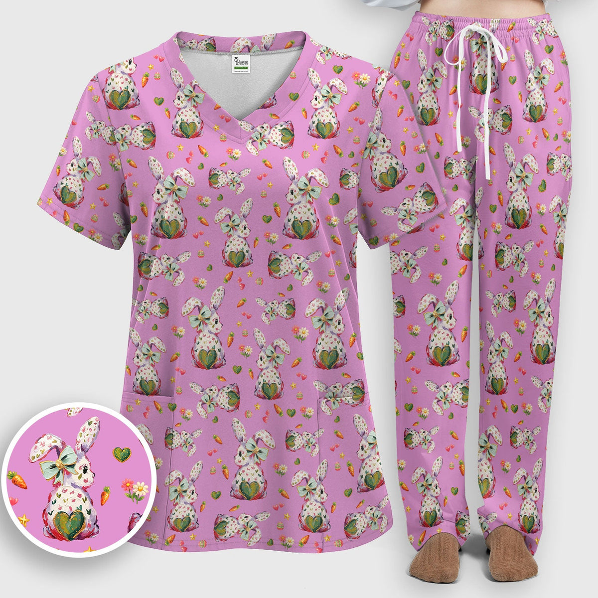 Pastel Bunny Easter Nurse Scrub Set