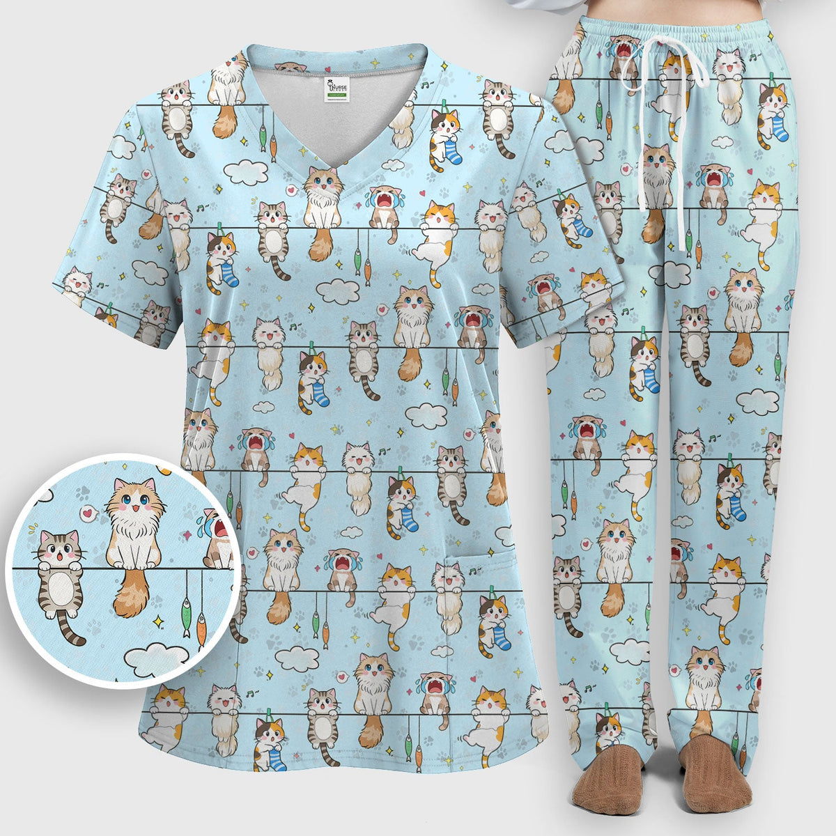 Cats With Cute Expressions Nurse Scrub Set
