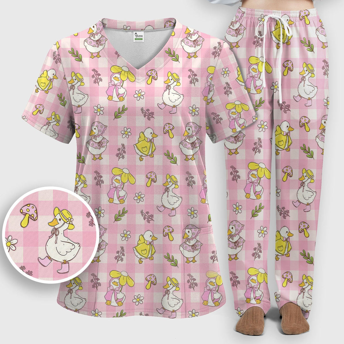 Duck Outfit Gingham Nurse Scrub Set