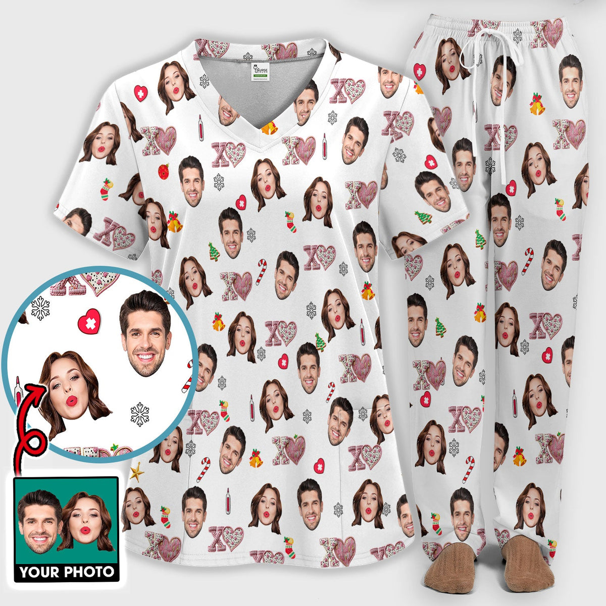 Personalized Photo XOXO Nurse Scrub Set