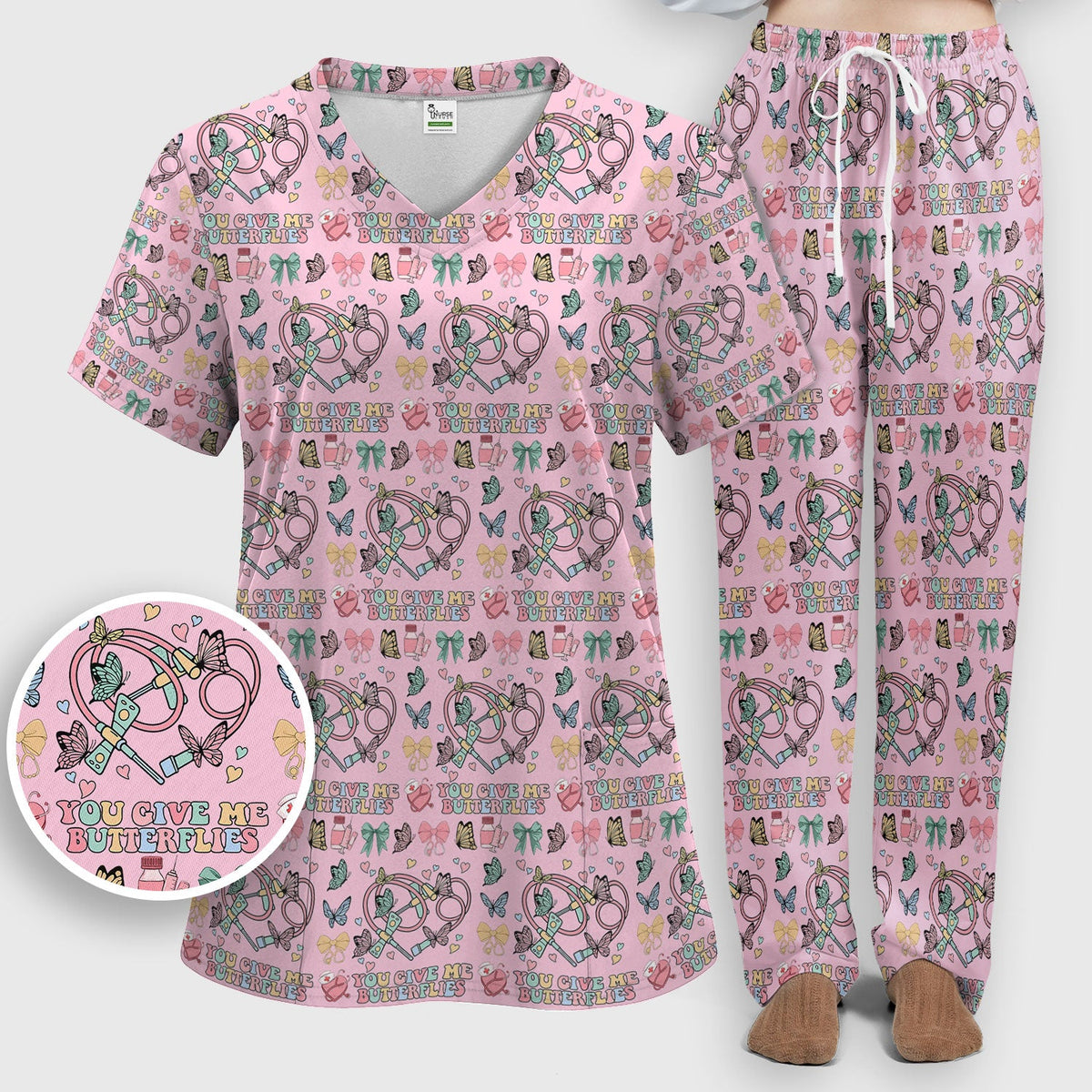 Butterfly Heart Nurse Scrub Set - Valentines Day Gift