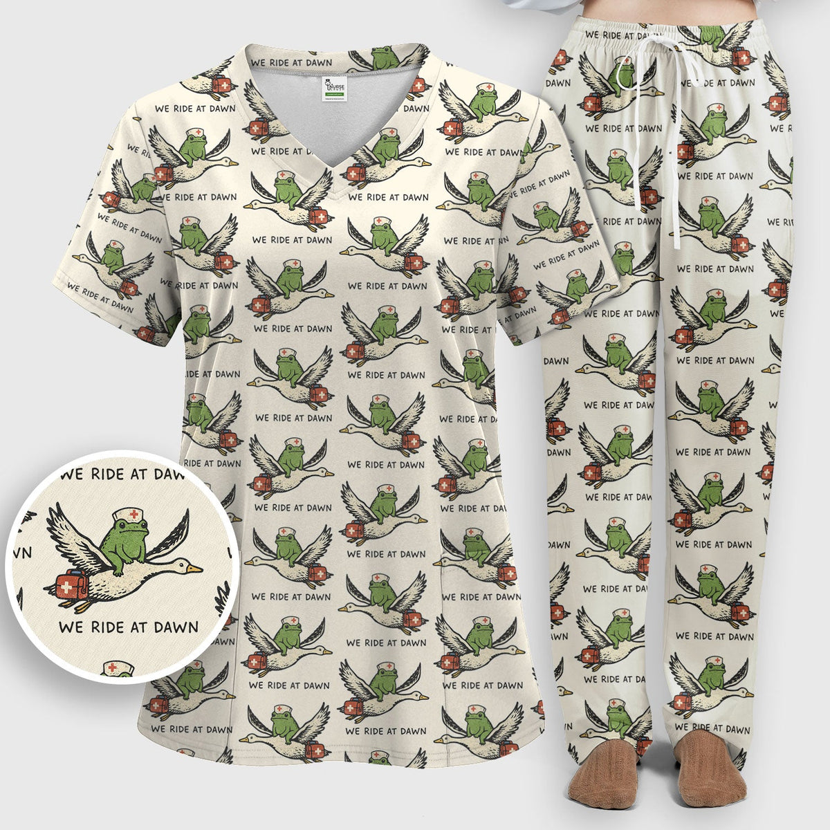 Frog Riding Goose Nurse Scrub Set