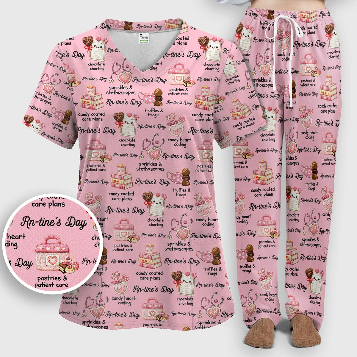 RN Sweets Valentine Stethoscope Nurse Scrub Set