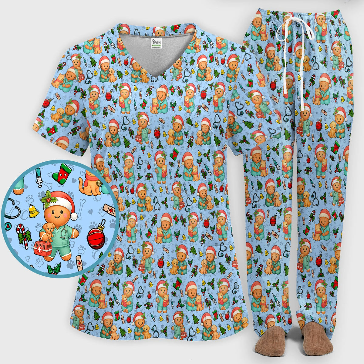 Gingerbread Pharmacy Scrub Set - Christmas Gift For Nurse