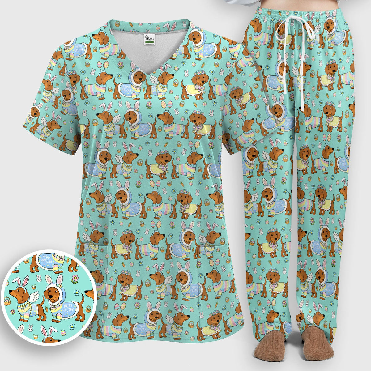 Dachshund Bunny Nurse Scrub Set - Easter Gift