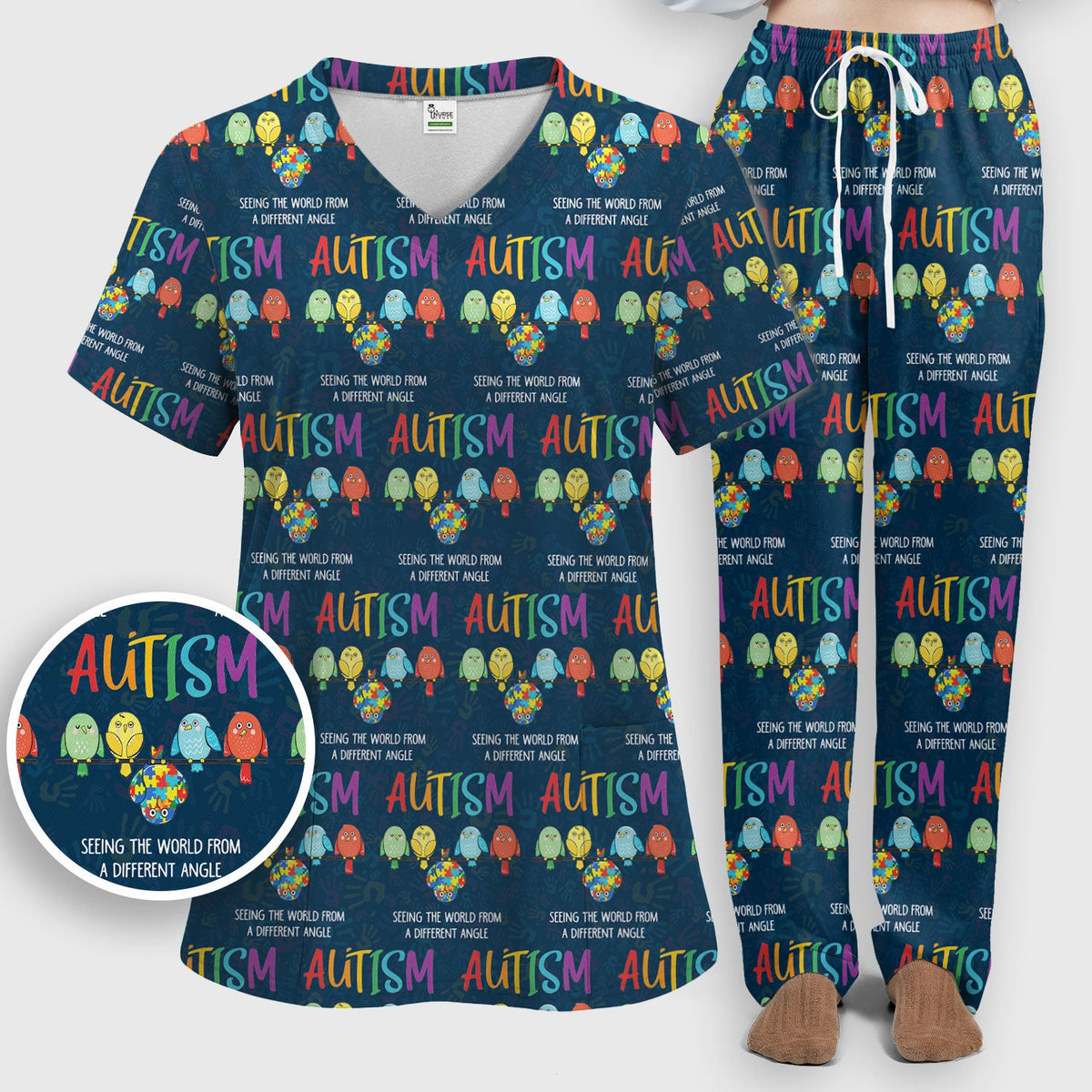 Autism Seeing The World From A Different Angle Nurse Scrub Set