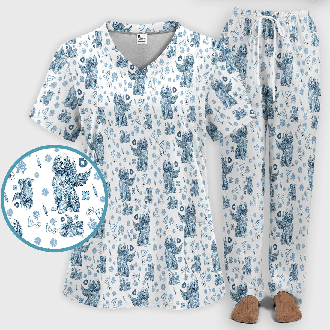 Toile De Jouy Angel Puppy Nurse Scrub Set