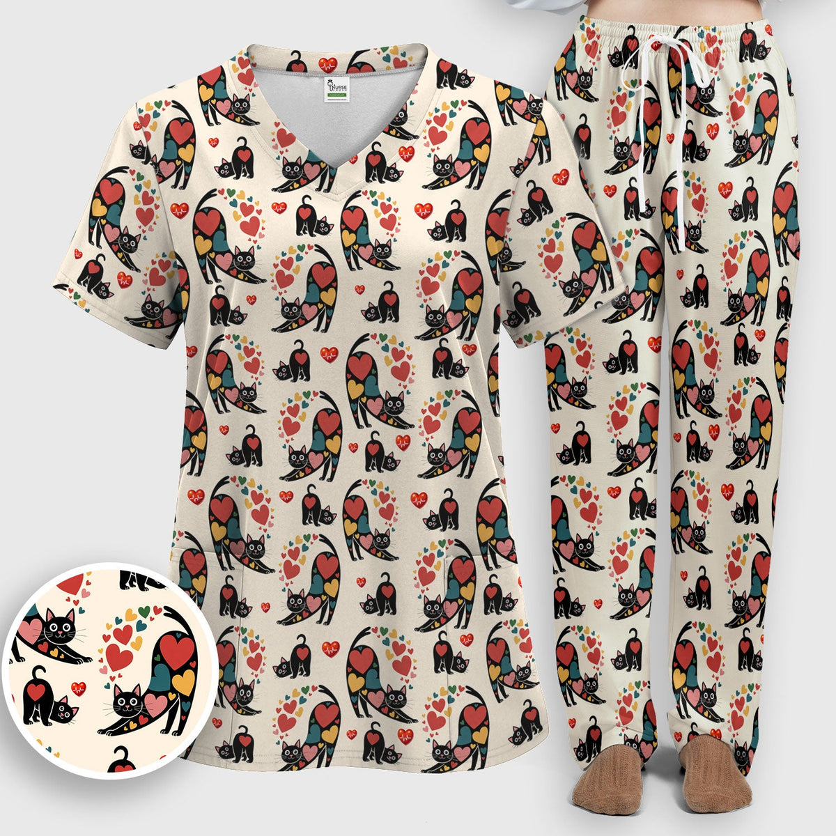 Cat Valentine Heart Nurse Scrub Set