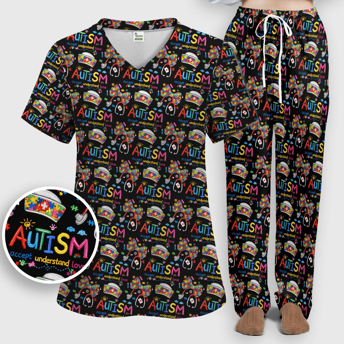 Autism Awareness Accept Understand Love Nurse Scrub Set