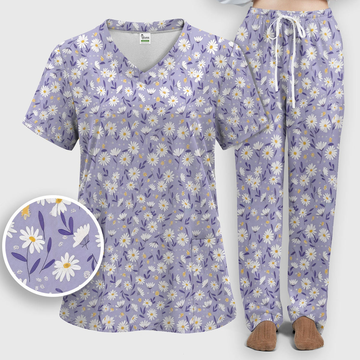 Purple Daisy Botanical Nurse Scrub Set