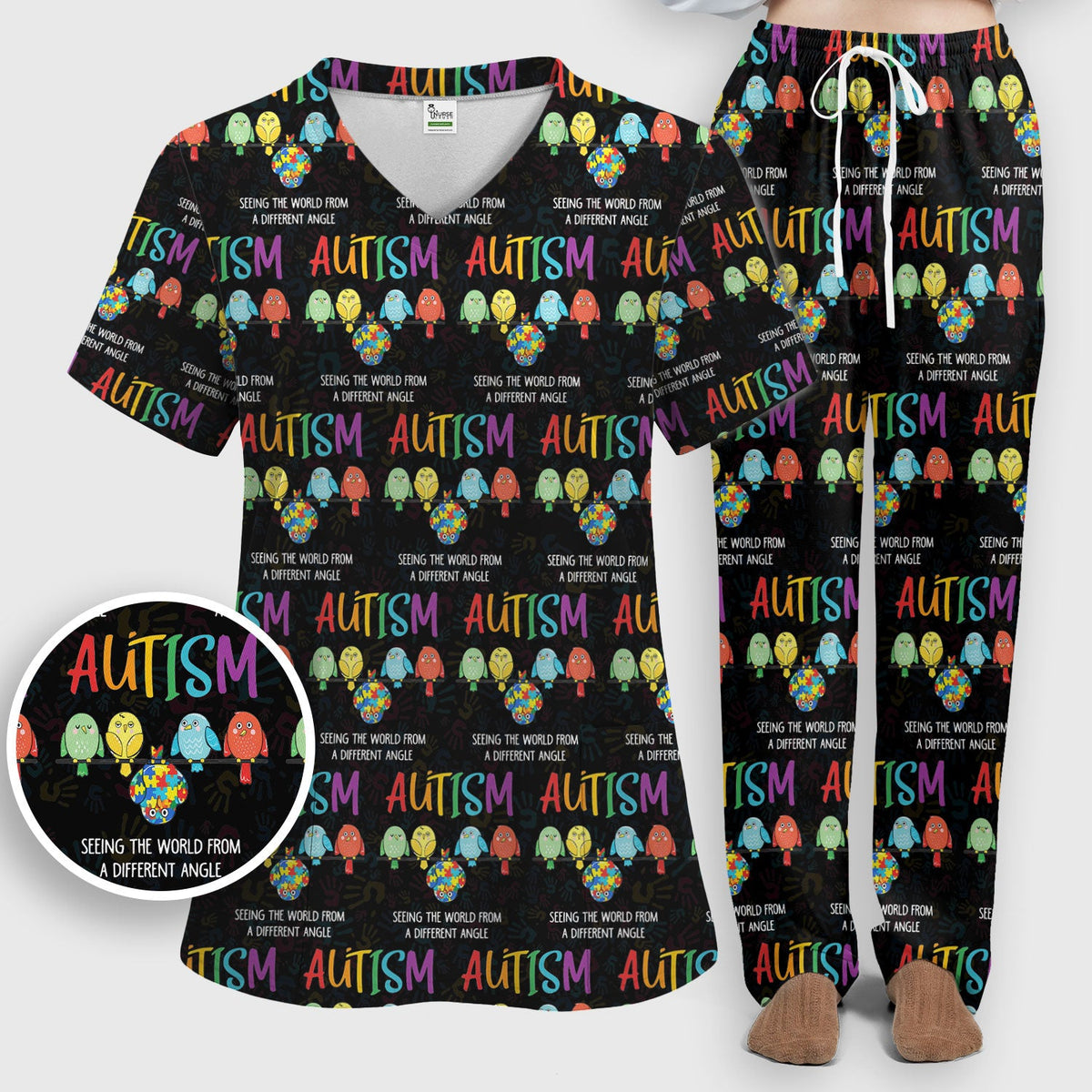 Autism Seeing The World From A Different Angle Nurse Scrub Set