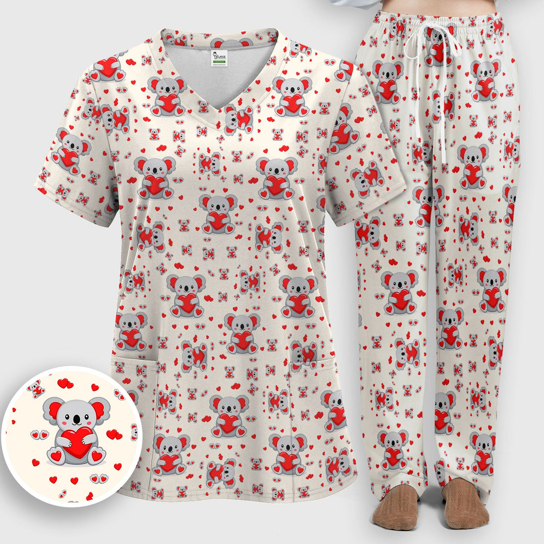 Valentine Koala Heart Nurse Scrub Set