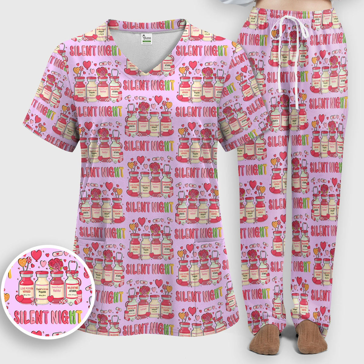 Valentine Silent Night Love Nurse Scrub Set