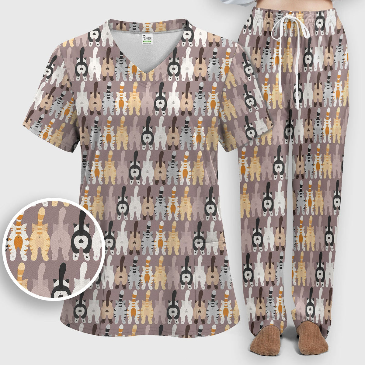 Funny Cat Butt Nurse Scrub Set
