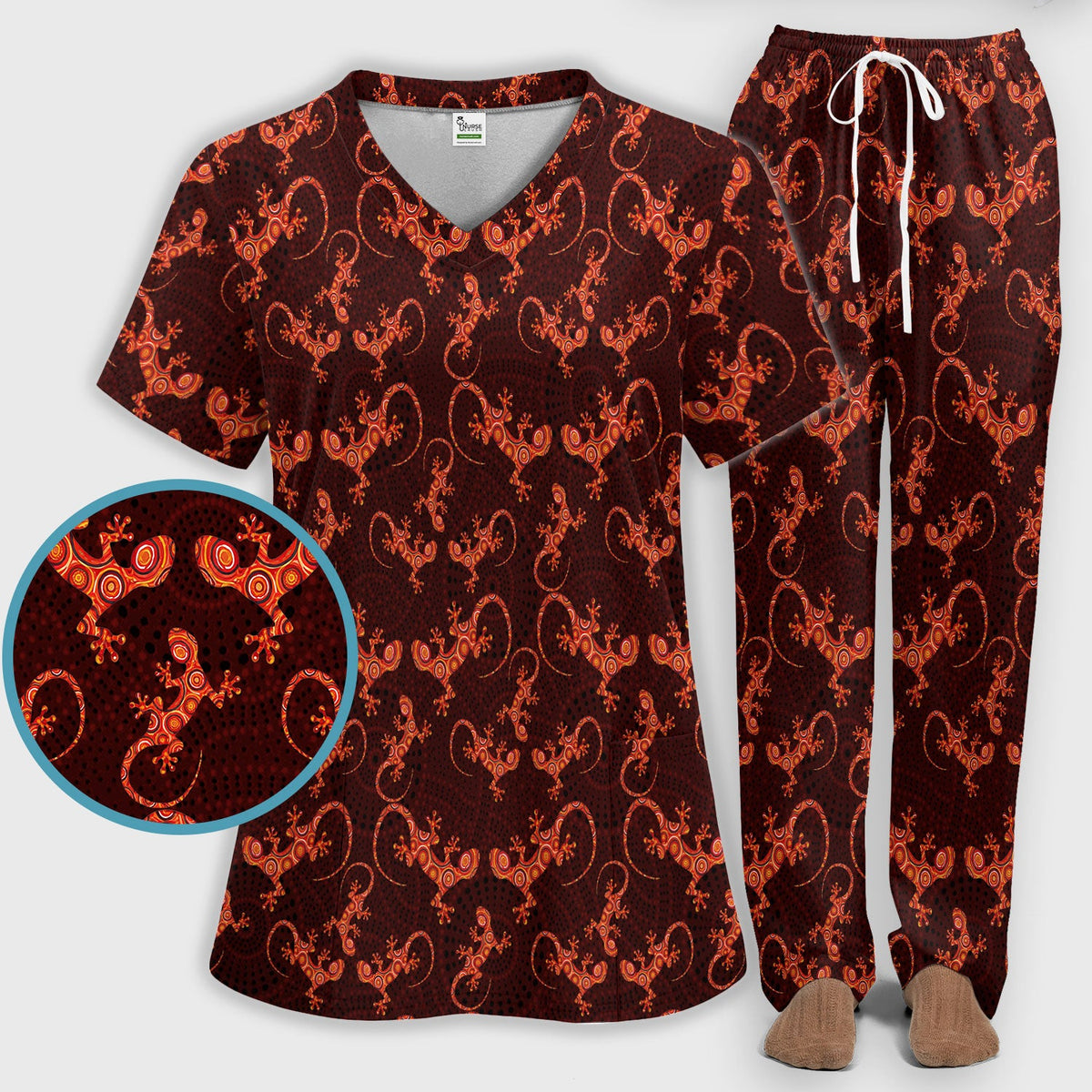 Australian Gecko Dot Art Inspired Nursing Scrub Set - Women Uniform