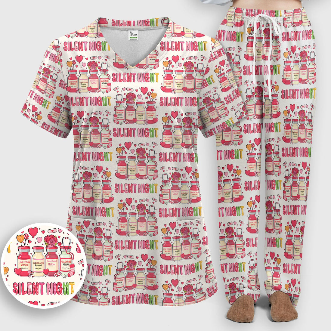 Valentine Silent Night Love Nurse Scrub Set