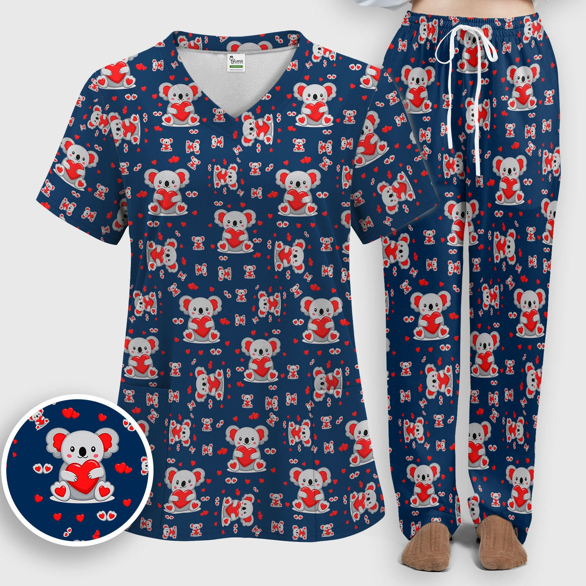 Valentine Koala Heart Nurse Scrub Set